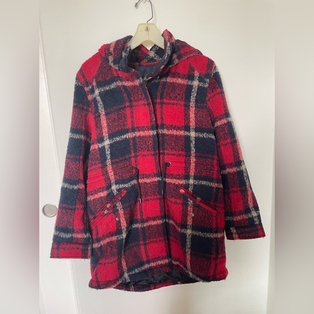 American Eagle Women Plaid Parka Coat (Medium)